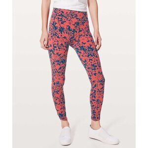 Lululemon All You Do Tights Floral Leggings 25" Coral Blue Activewear Women's 4